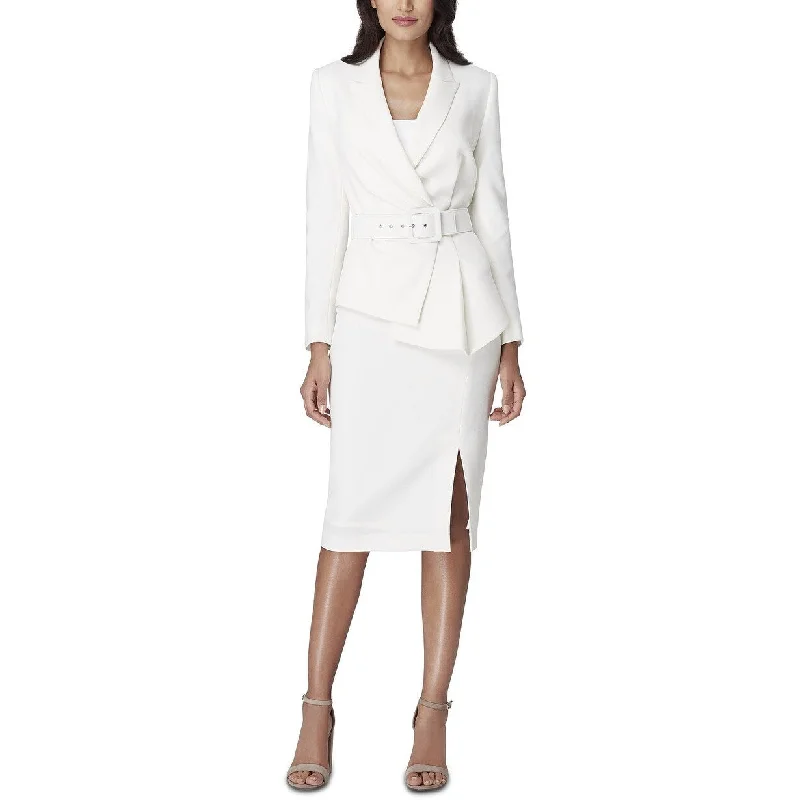 women's velvet mini skirtsTahari Asl Women's Asymmetrical Belted Skirt Suit White Size 6