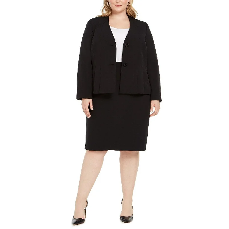 women's affordable velvet skirtsLe Women's Suit Plus Size Jeweled-Button Skirt Suit Black Size 18