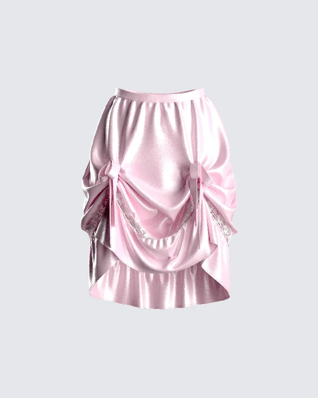 women's elastic-waisted skirts for pregnancyEdith Pink Satin High Low Skirt