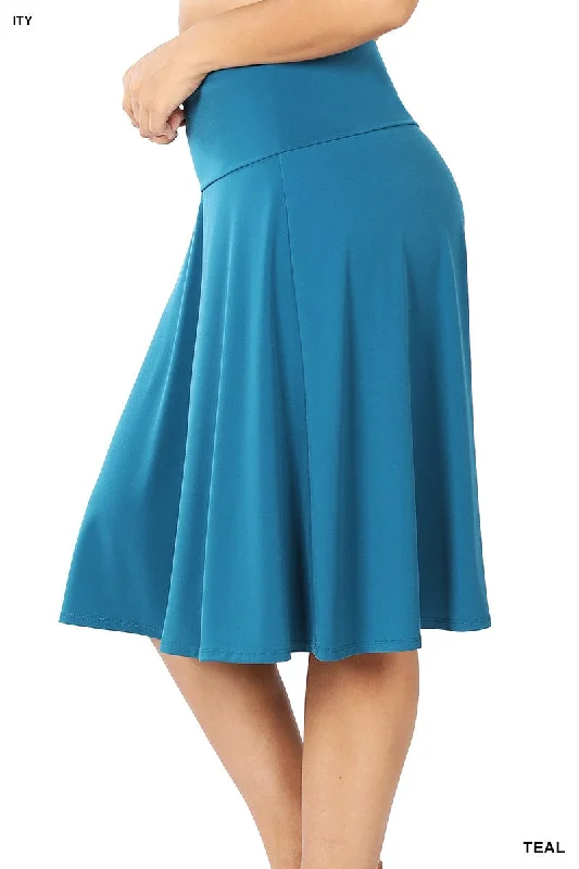 women's figure-flattering business skirtsPlus Size Fold Over A-line Skirt in Teal