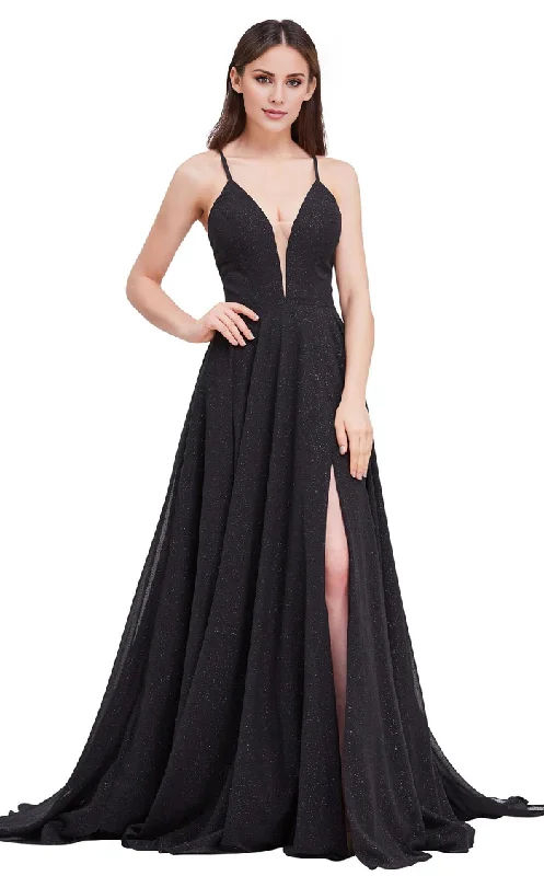 long party dressesA-line deep V-neck tight corset and floor length evening gown