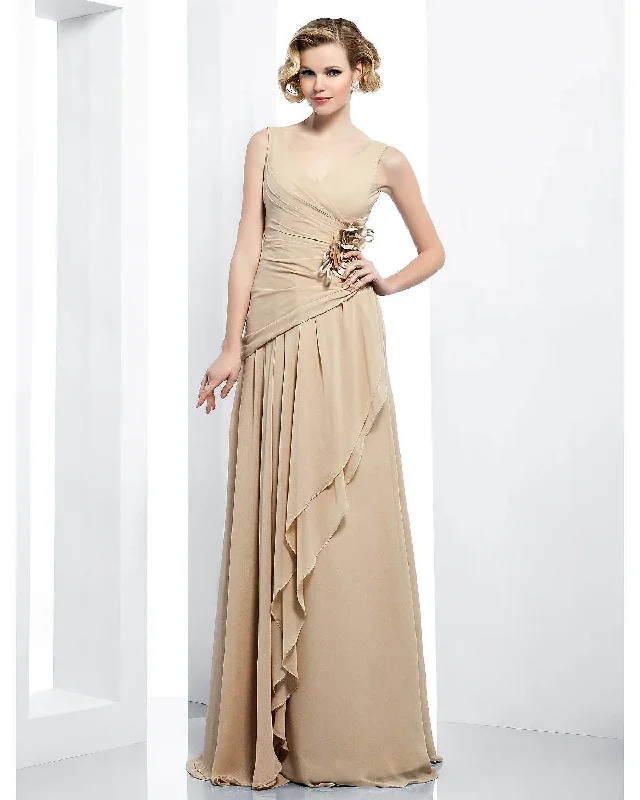 minimalist party dressesElegant Dress Formal Evening Floor Length Sleeveless V Neck Chiffon Draping Side Flower