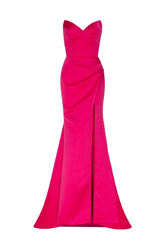 petite party dressesFuchsia Strapless evening gown with thigh slit