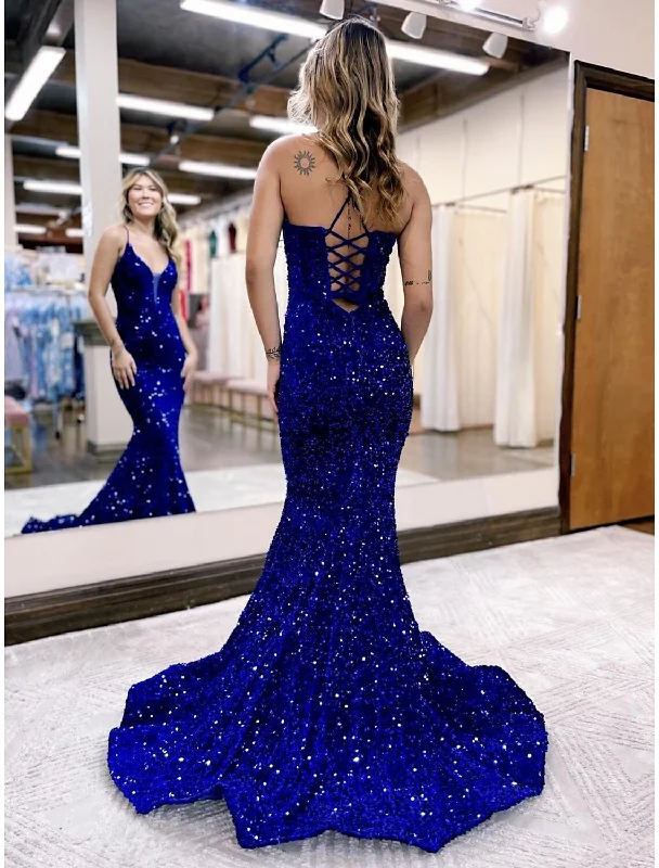 glam party dressesEvening Gown Dress Formal Sleeveless V Neck Sequined Backless