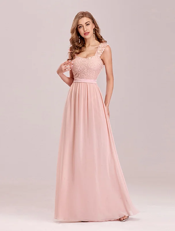 stretchy party dressesA-Line Elegant Formal Evening Dress Backless Sleeveless Floor Length Chiffon with Pleats