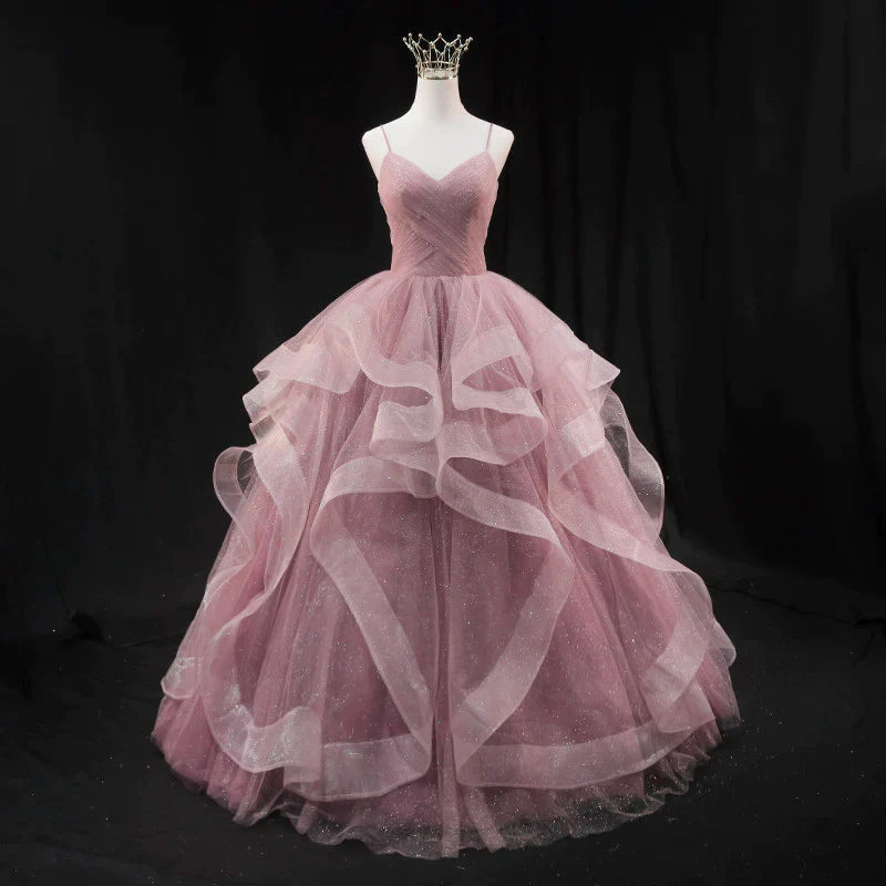 Halloween party dressesPink Sweetheart Tulle Long Evening Dress Prom Dress, Pink Sweet 16 Gown