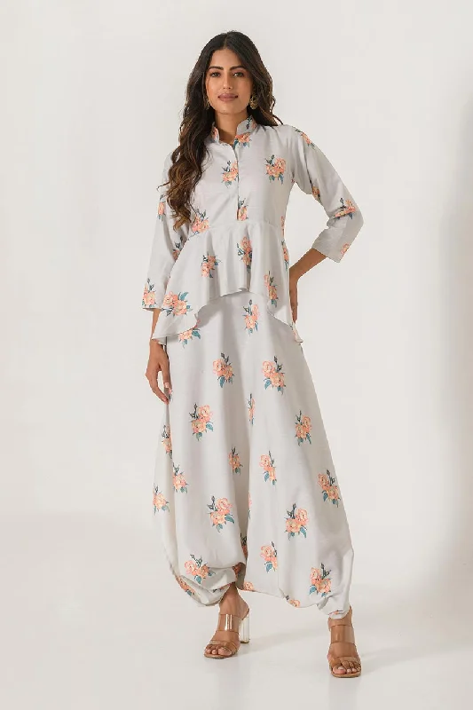 women's jumpsuits for winterGreen Printed Peplum Dhoti Jumpsuit