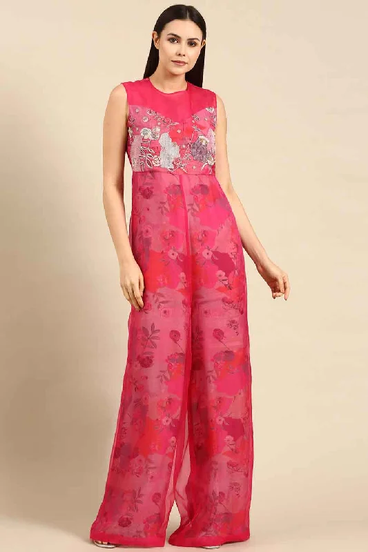 women's jumpsuits made of velvetPink Chanderi Embroidered Jumpsuit