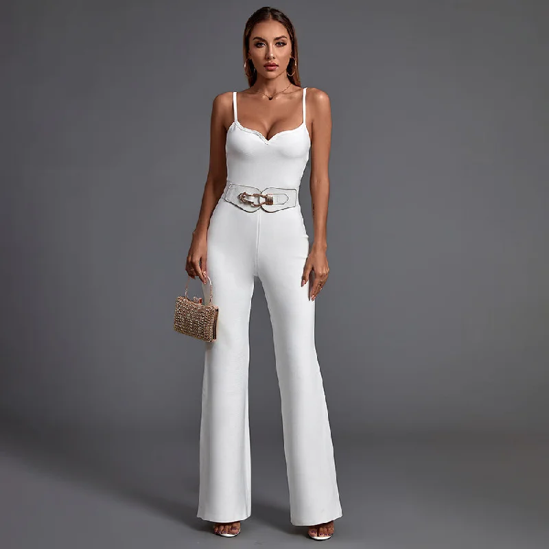 women's jumpsuits with cinched waistsStrappy Sleeveless Backless Bandage Jumpsuit PK20002