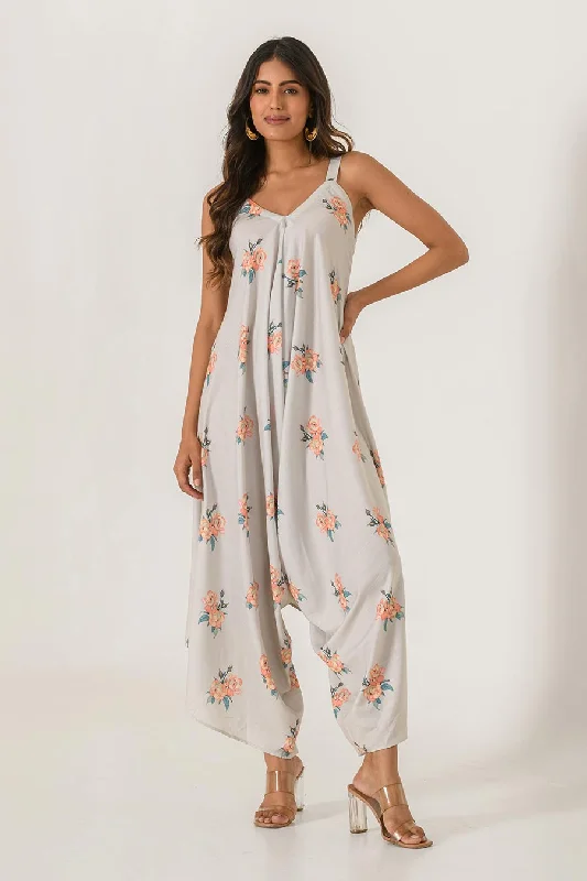 women's jumpsuits with V-necksGreen Printed Palazzo Jumpsuit