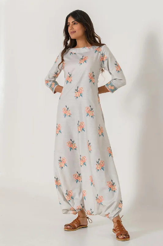 women's jumpsuits with bell sleevesGreen Printed Dhoti Jumpsuit