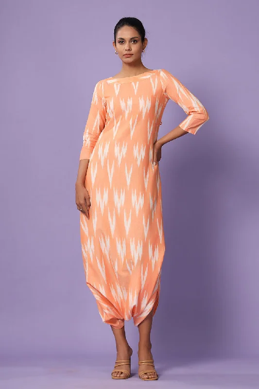 women's jumpsuits for date nightsOrange Ikat Dhoti Jumpsuit