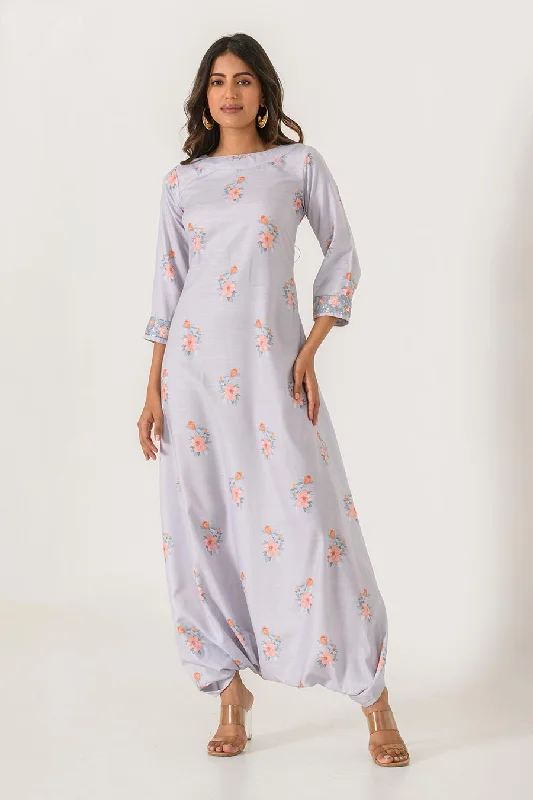 women's jumpsuits with spaghetti strapsGrey Printed Dhoti Jumpsuit