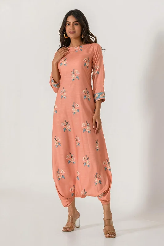 women's jumpsuits with flutter sleevesOrange Printed Dhoti Jumpsuit