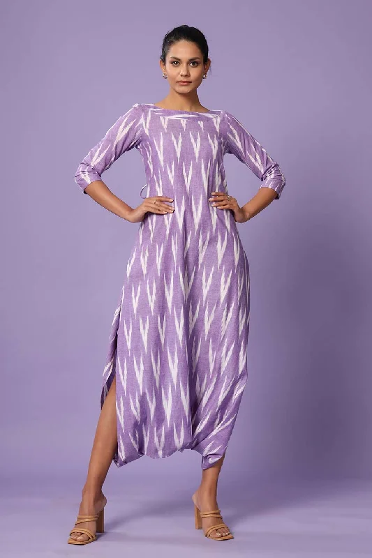 women's jumpsuits for business meetingsPurple Ikat Dhoti Jumpsuit