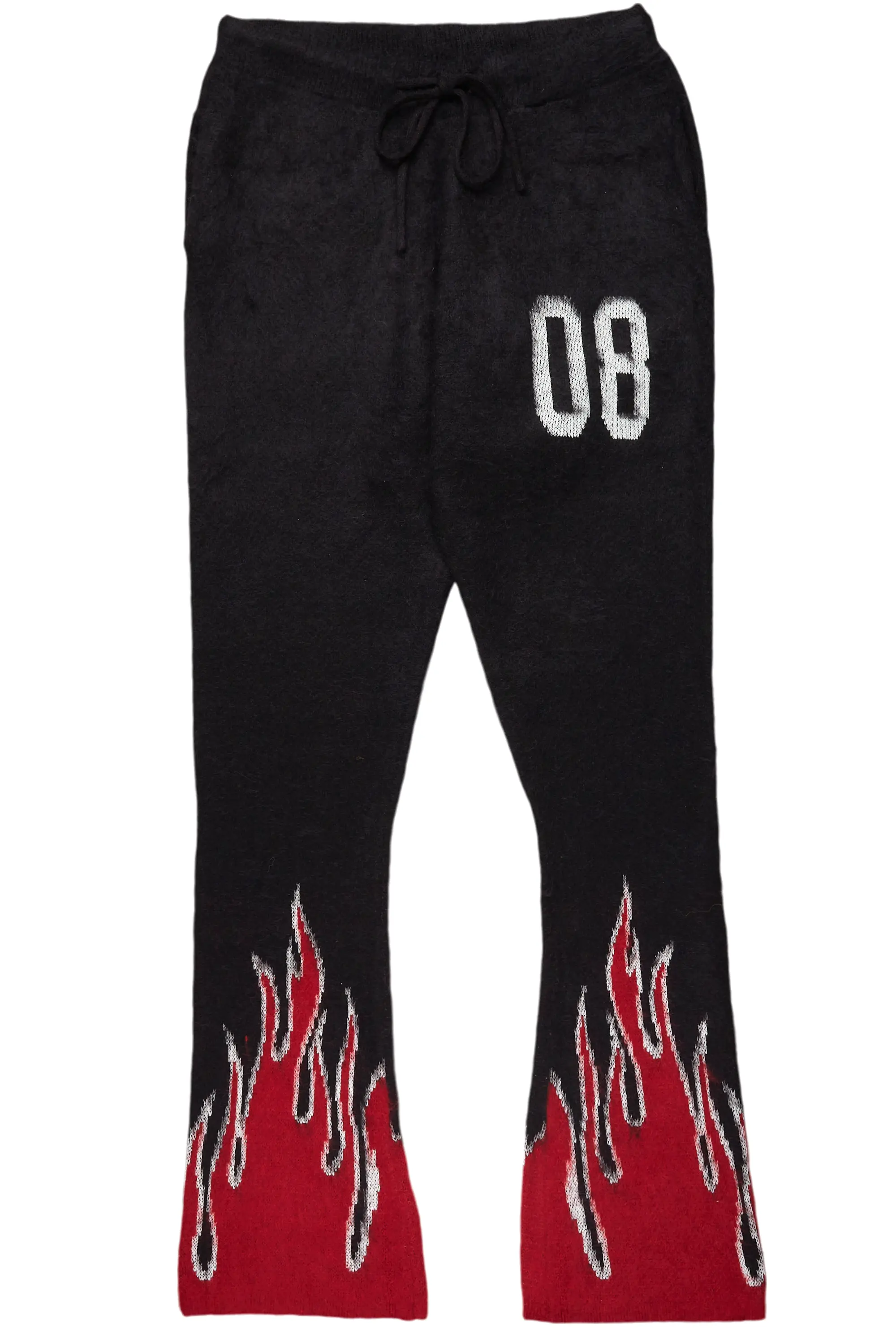 women's travel pantsGirls Helga Black/Red Graphic Stacked Flare Mohair Track Pant