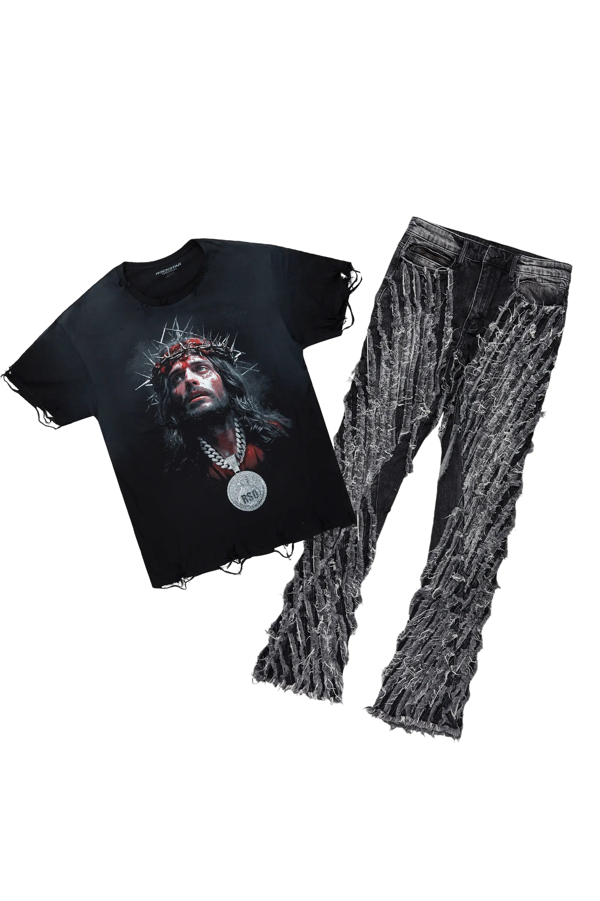 women's plus-size pantsAmina Black T-Shirt & Figg Stacked Flare Jean Bundle