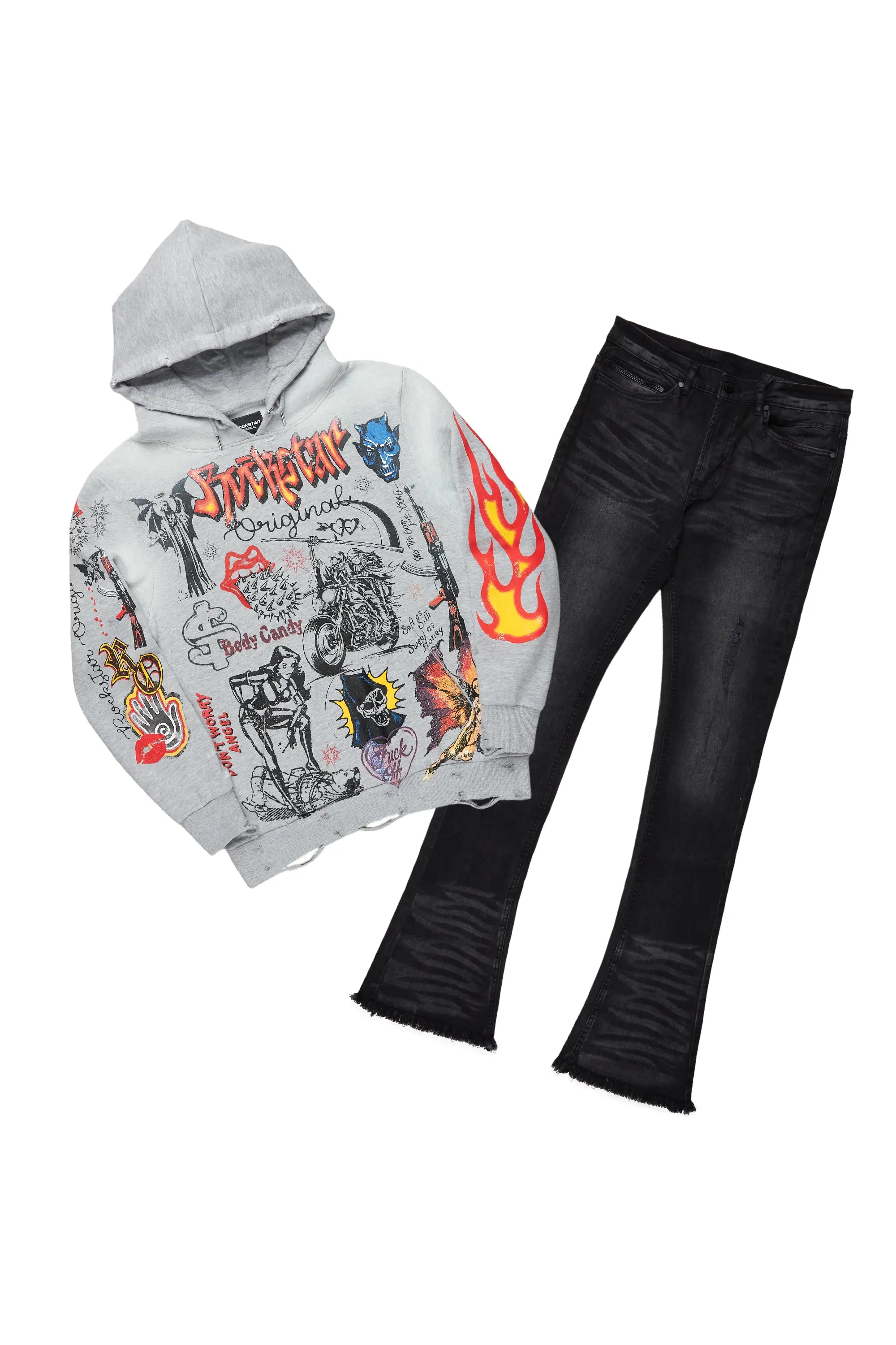 women's bell-bottom pantsShoota Grey Hoodie & Florence Stacked Flare Jean Bundle