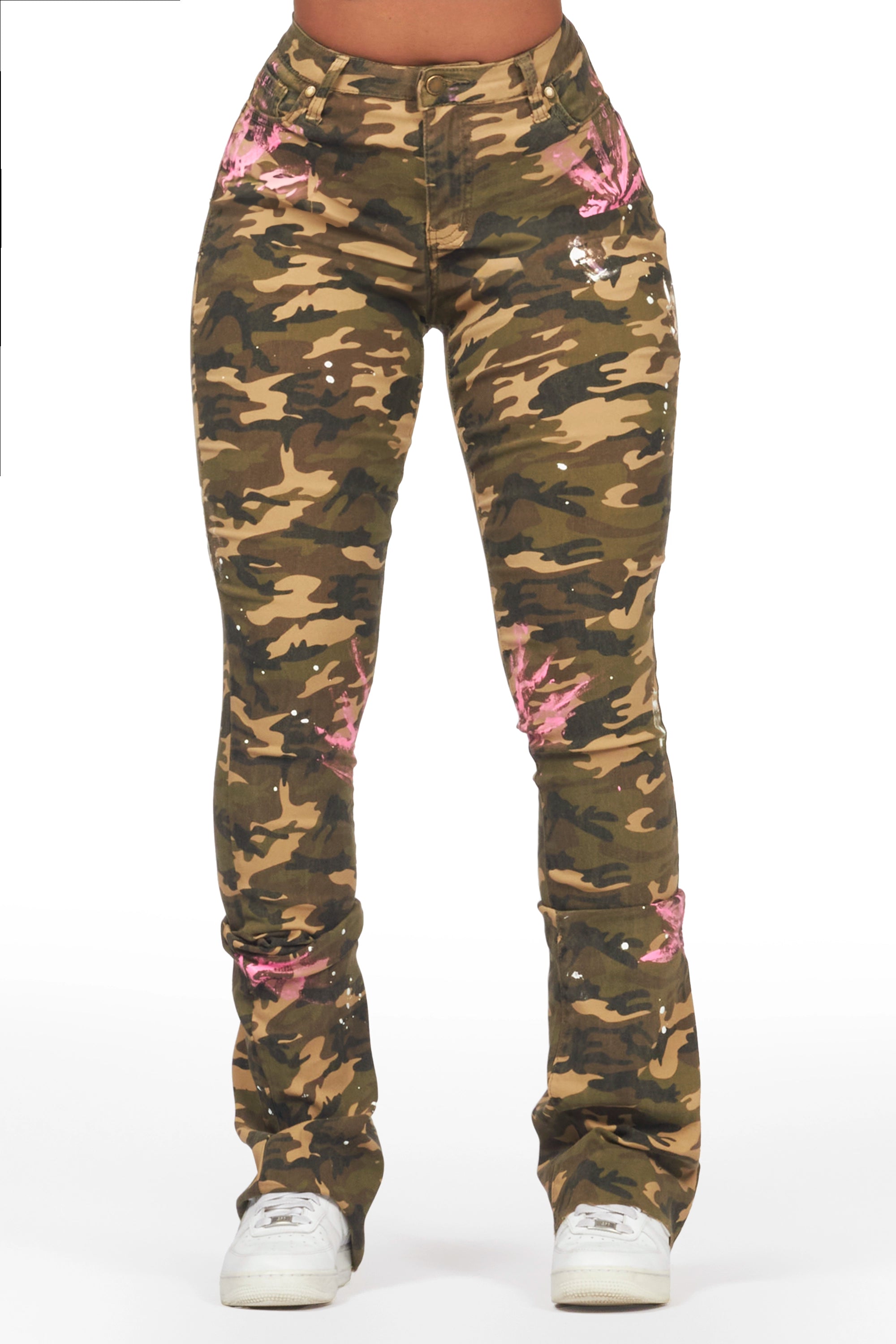 women's chic pantsDaishia Camo Painted Super Stacked Jean