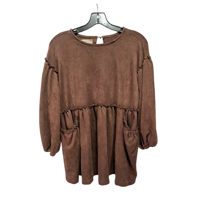 women's long sleeve tops for workFaux Suede Top Long Sleeve By Chelsea And Violet In Brown, Size: L