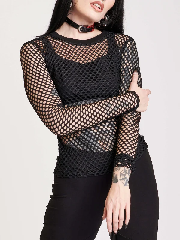 women's long sleeve tops for casual wearFishnet Long Sleeve Top