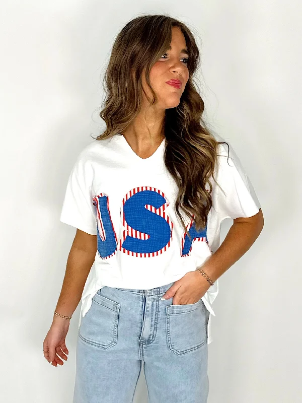 women's T-shirts with sequin embellishmentsGod Bless the USA Tee