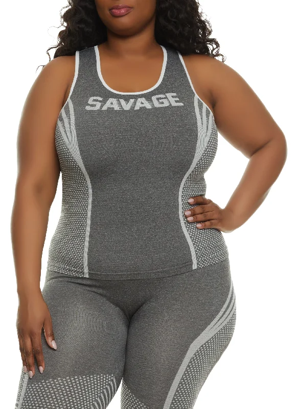 Plus Size Seamless Savage Graphic Tank Top