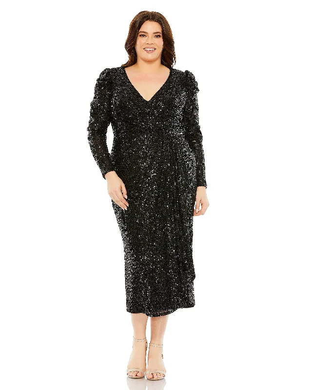 Formal Dress for Oscar NightsMac Duggal 77029 Sequins Long Sleeve Plus size Formal Dress