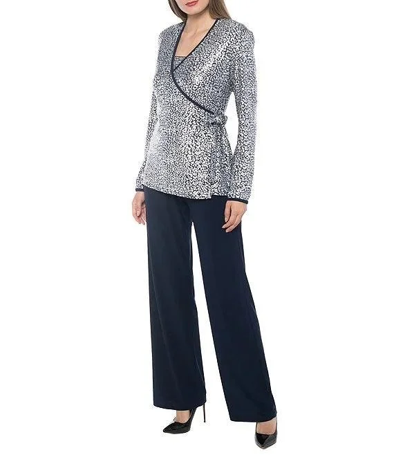 luxury women's long sleeve topsMarina Long Sleeve Formal Metallic Pant Suit