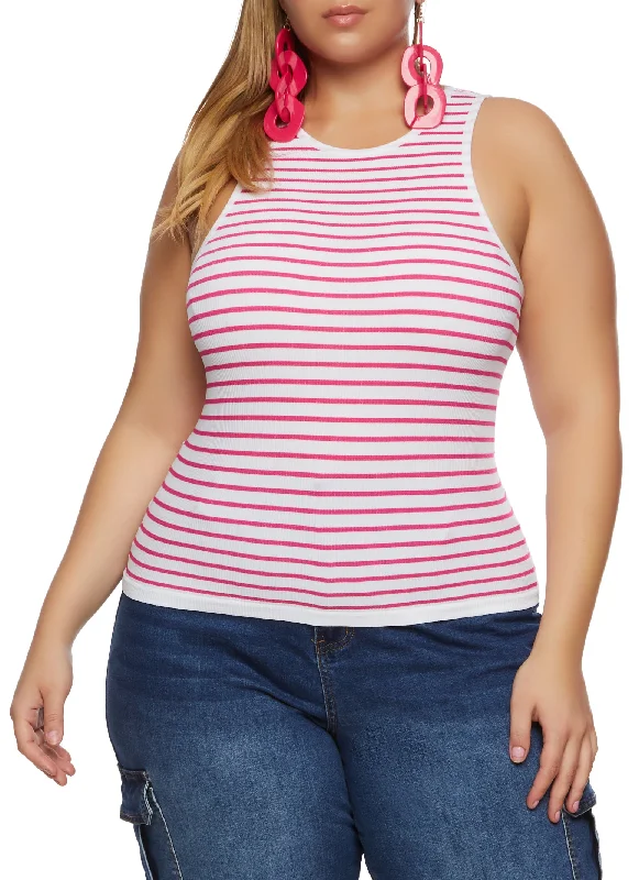 Plus Size Rib Knit Stripe Tank Top