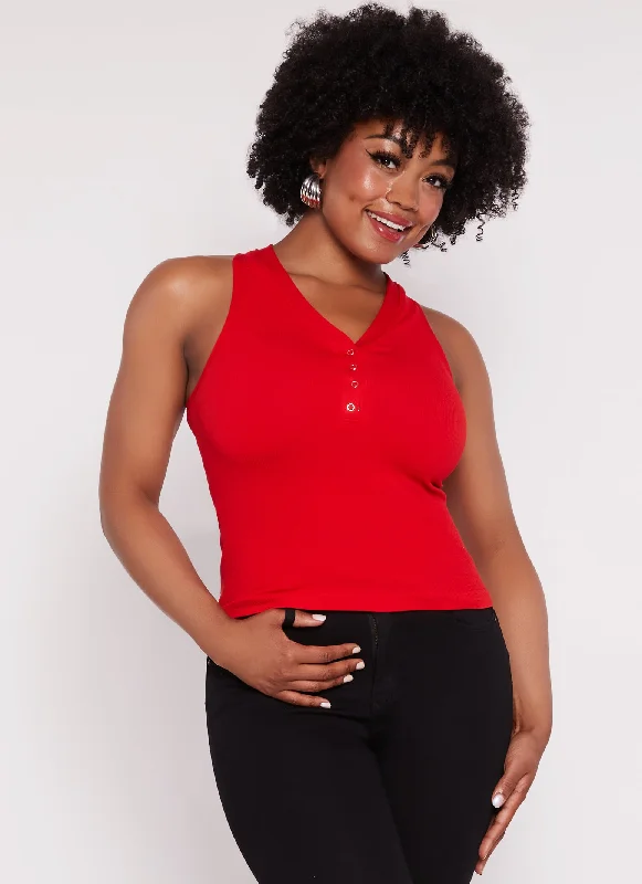 Plus Size Seamless Ribbed Snap Button Tank Top