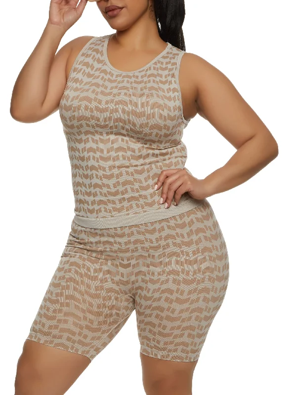 Plus Size Seamless Geometric Print Tank Top