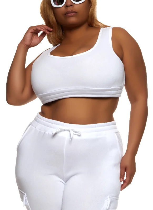 Plus Size Fleece Scoop Neck Cropped Tank Top