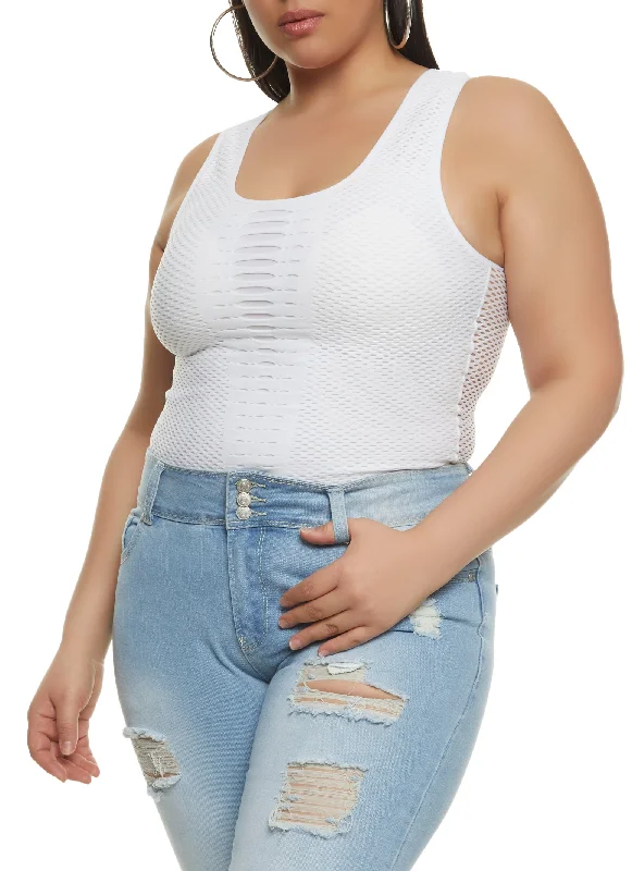 Plus Size Seamless Fishnet Detail Laser Cut Tank Top