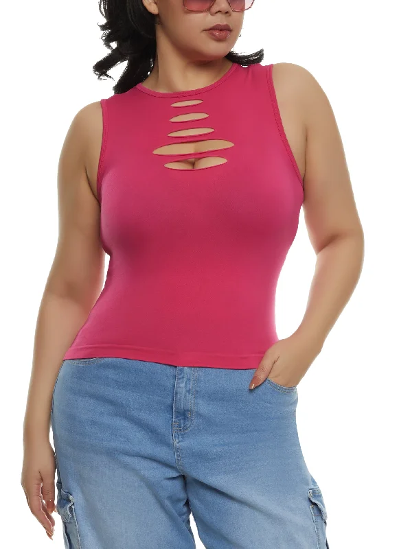 Plus Size Seamless Laser Cut Tank Top