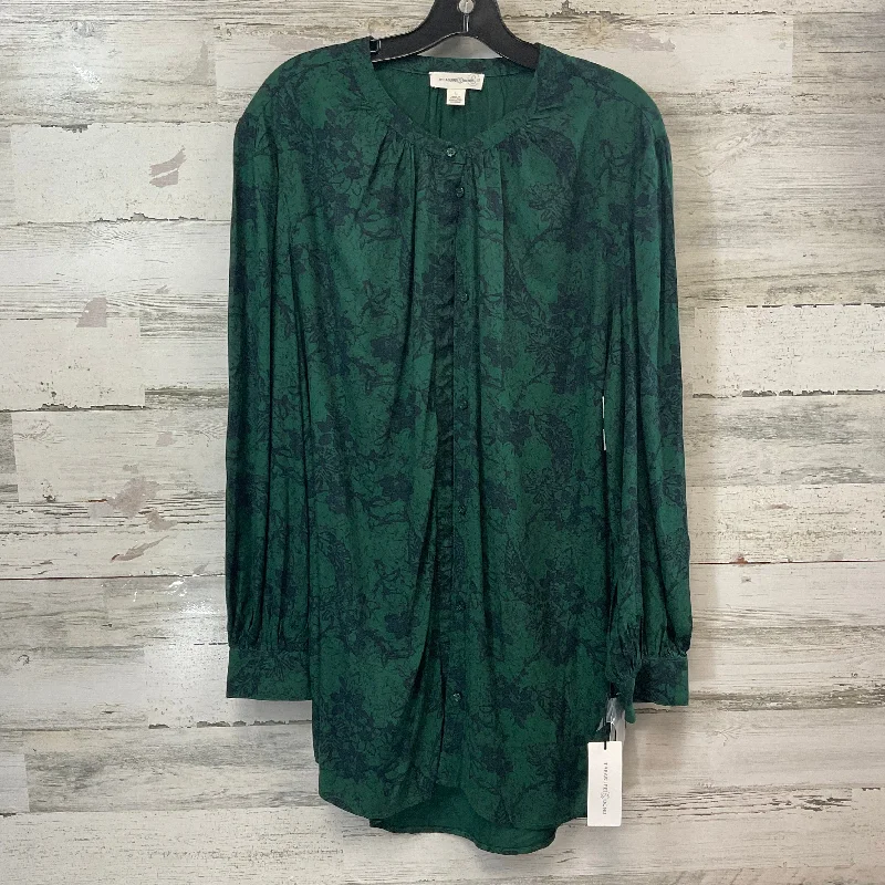 women's long sleeve tops with bleach-splatter designsBlouse Long Sleeve By Treasure And Bond In Green, Size: L