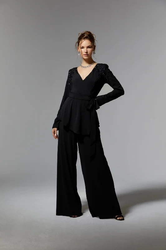 women's long sleeve tops with keyhole backsMGNY Madeline Gardner New York 72911 Long Sleeve Formal Beaded Pant Suit