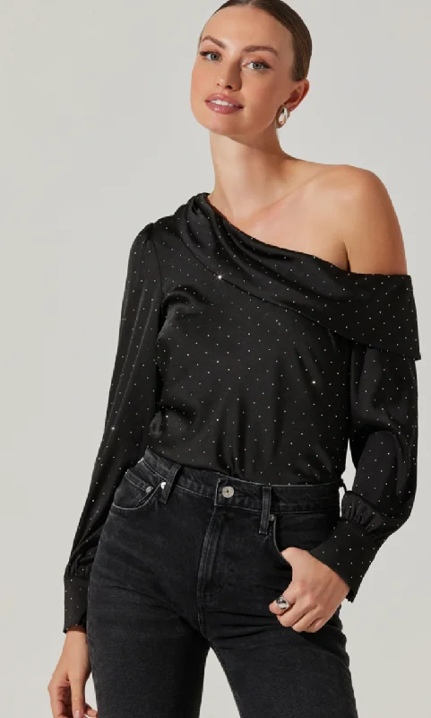 women's long sleeve tops made of cottonOne Shoulder Rhinestone Long Sleeve Top by ASTR the Label