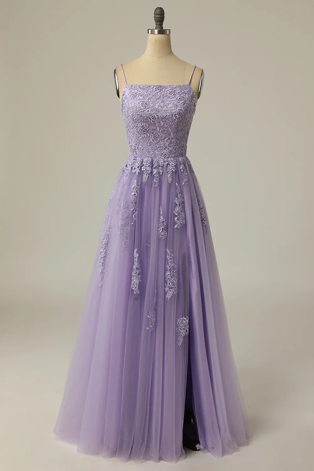 prom dresses for pear shapesA Line Strapless Light Purple Long Prom Dress with Appliques