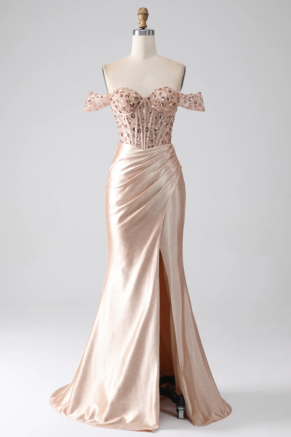 prom dress style guidesAmzcw Champagne Mermaid Off The Shoulder Sequins Corset Prom Dress With Slit