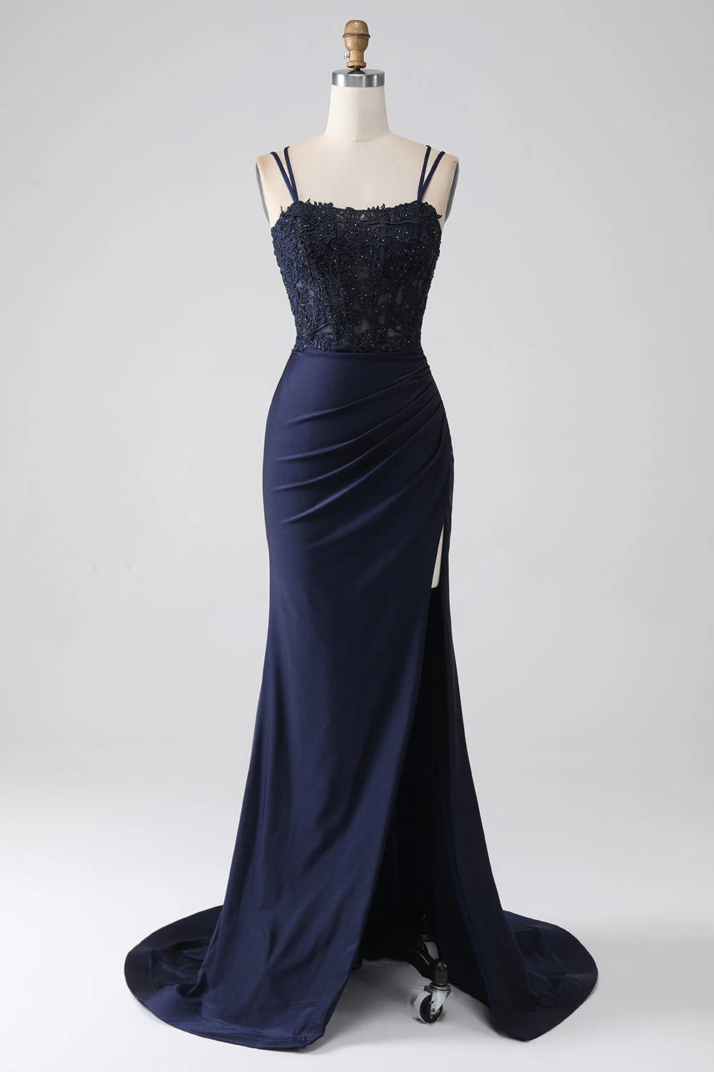 glamorous prom dressesAmzcw Mermaid Beaded Navy Prom Dress with Ruffles