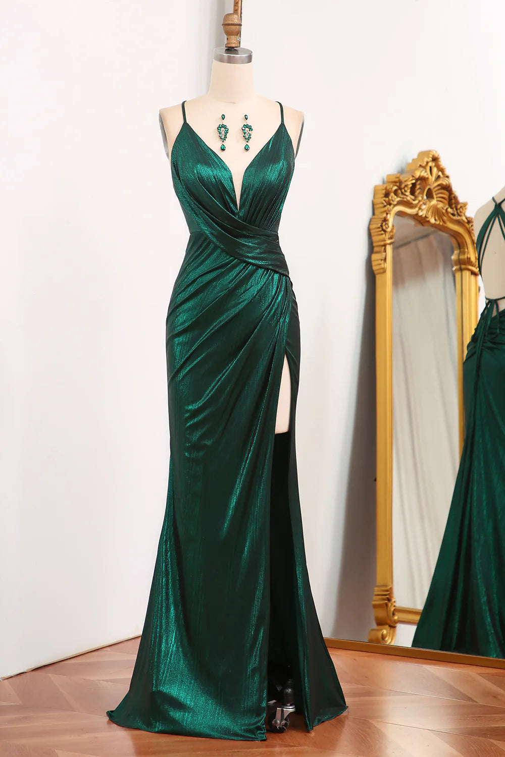 modern prom dressesAmzcw Mermaid Spaghetti Straps Long Dark Green Prom Dress with Open Back