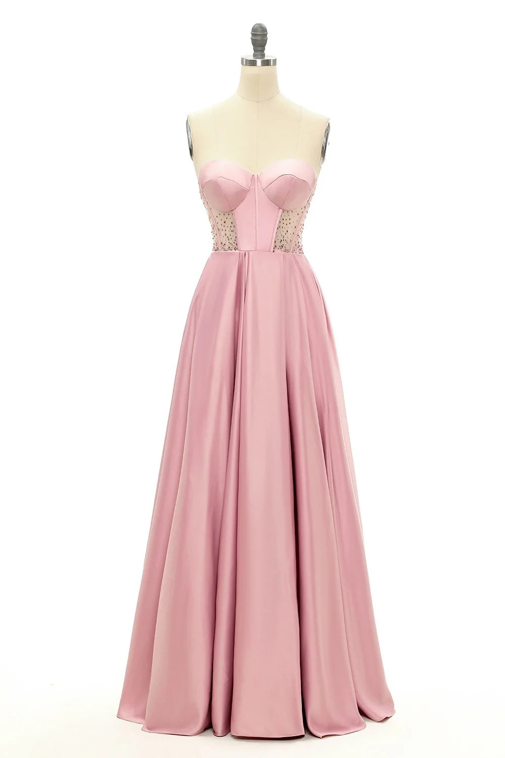 high-slit prom dressesBlush Beaded Sweetheart Long Prom Dress