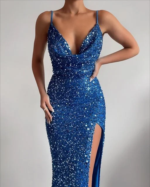 prom dress alterationsCharming Mermaid  Blue Sequins Prom Dress    S2463