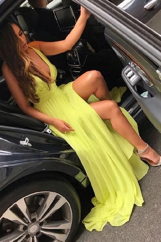 long prom dressesChiffon Long Prom Gown With Leg Slit Side     S2437