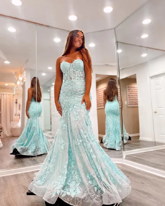 prom dress inspiration galleriesCute Mermaid Sweetheart Mint Lace Long Prom Dresses    S2461