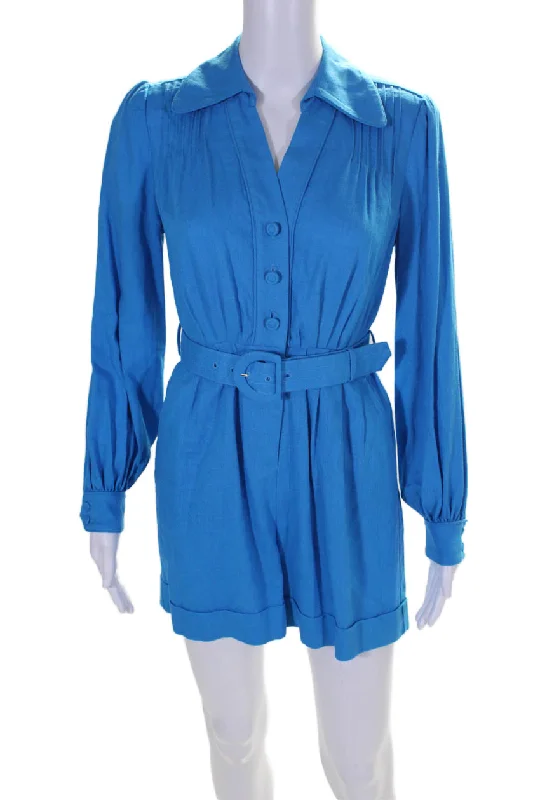 women's long sleeve tops with retro patternsDiane Von Furstenberg Womens Danielle Long Sleeve V Neck Romper Blue