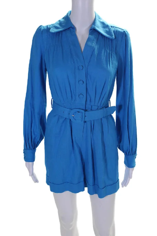 women's long sleeve tops with bohemian vibesDiane Von Furstenberg Womens Danielle Long Sleeve V Neck Romper Blue