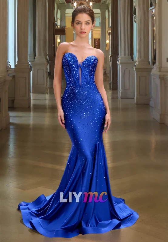 prom dresses for springV-Neck Sleeveless Sleek Beaded Mermaid Prom Dress