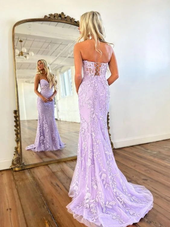 prom dress color trendsMermaid Sweetheart Neck Lace Purple Long Prom Dress, Purple Formal Dress    S2460